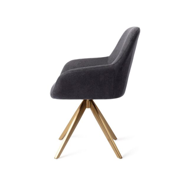 Set 2 scaune rotative dining din tesatura negru/auriu Kushi - imagine 4