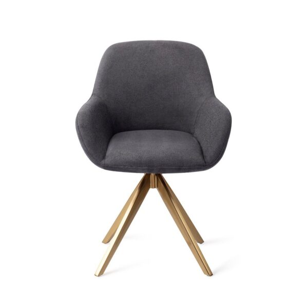 Set 2 scaune rotative dining din tesatura negru/auriu Kushi