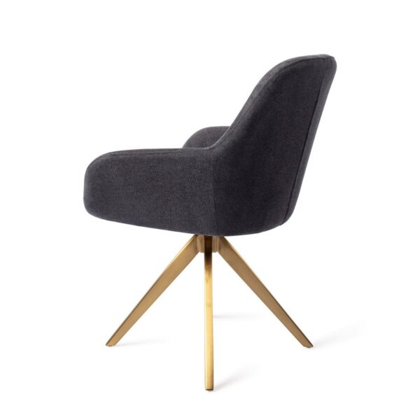 Set 2 scaune rotative dining din tesatura negru/auriu Kushi - imagine 3
