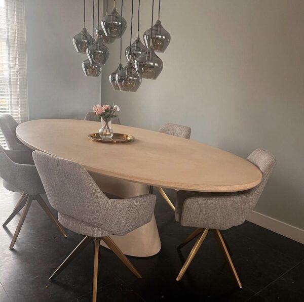 Set 2 scaune rotative dining din tesatura grej/roze Yanai - imagine 2