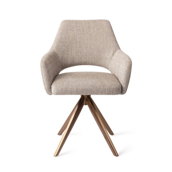 Set 2 scaune rotative dining din tesatura grej/roze Yanai