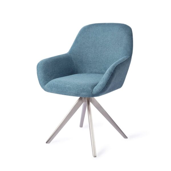 Set 2 scaune rotative dining din tesatura albastru/argintiu Kushi - imagine 2