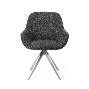 Set 2 scaune rotative dining din tesatura negru/argintiu Kushi