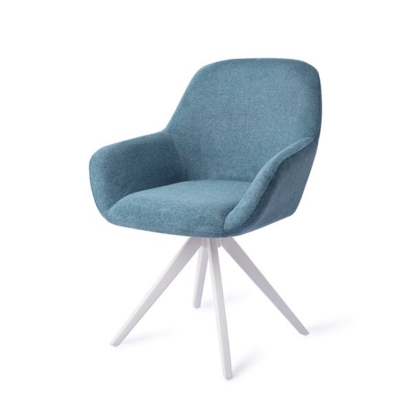 Set 2 scaune rotative dining din tesatura albastru/alb Kushi - imagine 2