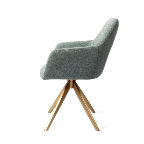 Set 2 scaune rotative dining din tesatura verde albastru/auriu Noto - imagine 3