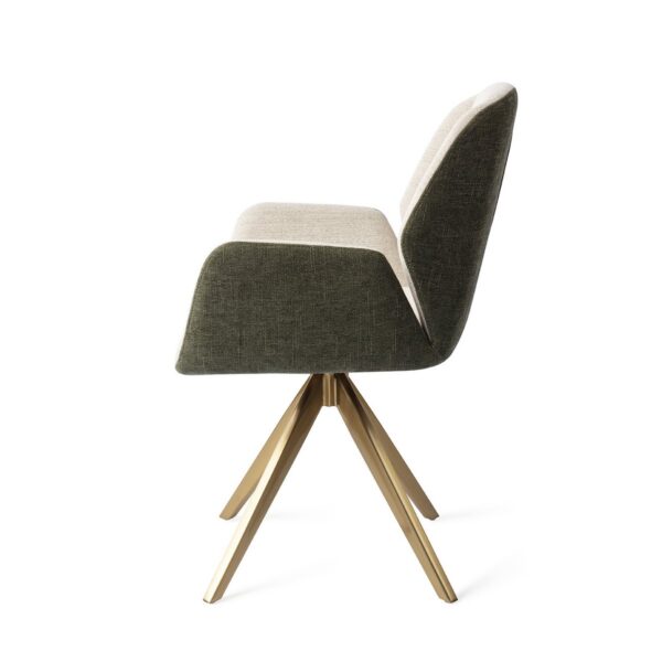 Set 2 scaune rotative dining din tesatura verde bej/auriu Myoko - imagine 4