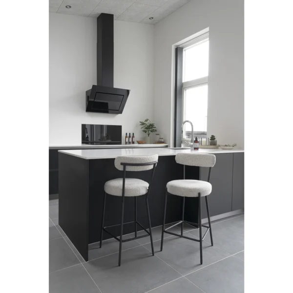 Scaun de bar alb din tesatura boucle Doris - imagine 3