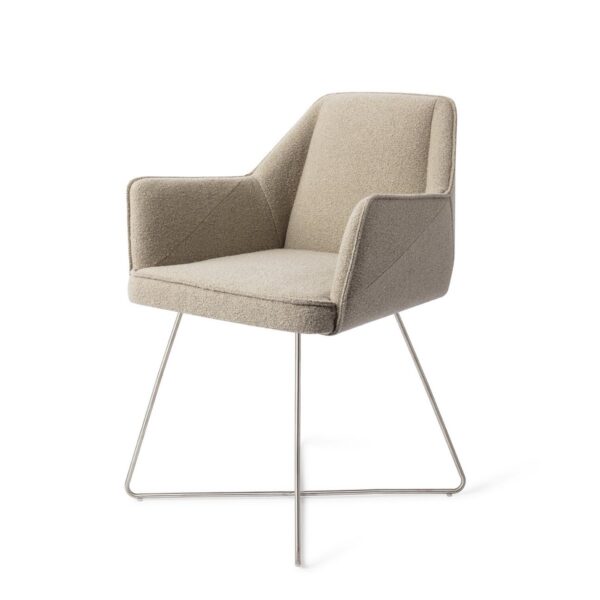 Set 2 scaune dining din tesatura bej/argintiu Tome - imagine 2