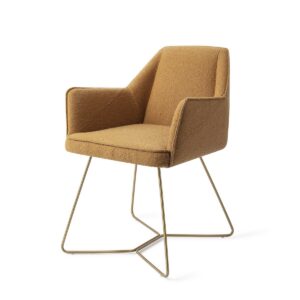 Set 2 scaune dining din tesatura mustar/auriu Tome