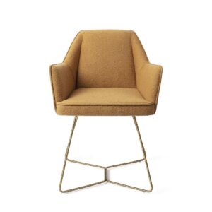 Set 2 scaune dining din tesatura mustar/auriu Tome