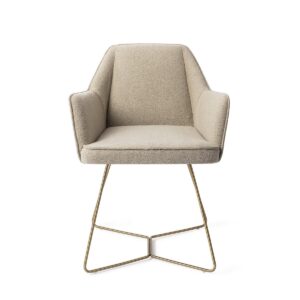 Set 2 scaune dining din tesatura bej/auriu Tome