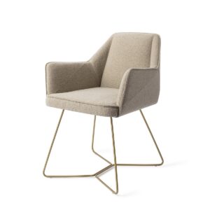 Set 2 scaune dining din tesatura bej/auriu Tome