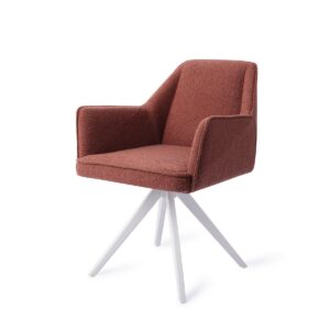 Set 2 scaune dining rotative din tesatura caramiziu/alb Tome