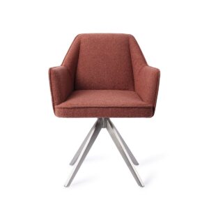 Set 2 scaune dining rotative din tesatura caramiziu/argintiu Tome