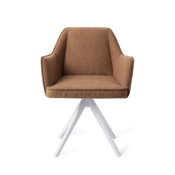 Set 2 scaune dining rotative din tesatura coniac/alb Tome