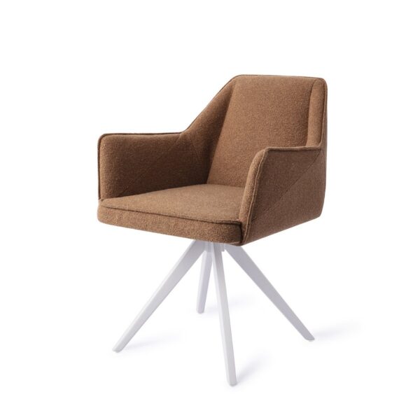 Set 2 scaune dining rotative din tesatura coniac/alb Tome - imagine 2
