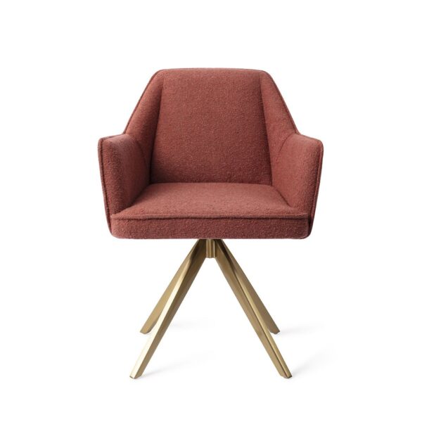 Set 2 scaune dining rotative din tesatura caramiziu/auriu Tome