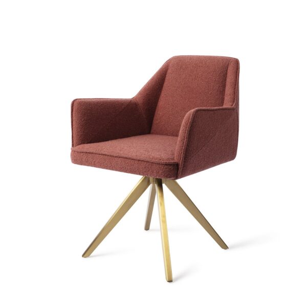 Set 2 scaune dining rotative din tesatura caramiziu/auriu Tome - imagine 2