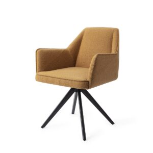 Set 2 scaune dining rotative din tesatura mustar/negru Tome