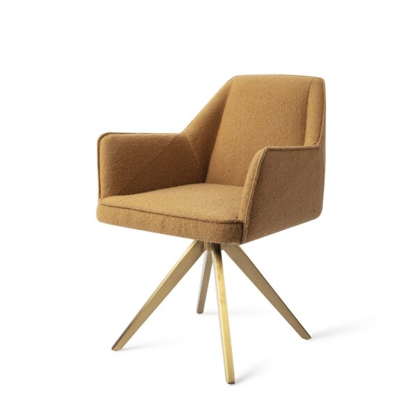 Set 2 scaune dining rotative din tesatura mustar/auriu Tome - imagine 2