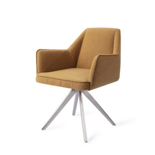 Set 2 scaune dining rotative din tesatura mustar/argintiu Tome - imagine 2