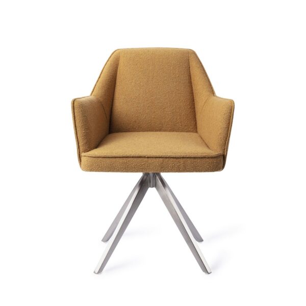 Set 2 scaune dining rotative din tesatura mustar/argintiu Tome