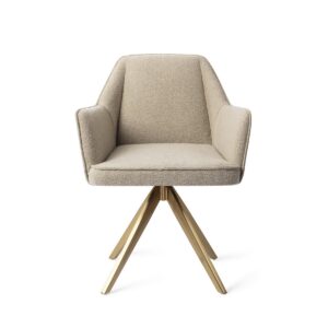 Set 2 scaune dining rotative din tesatura bej/auriu Tome