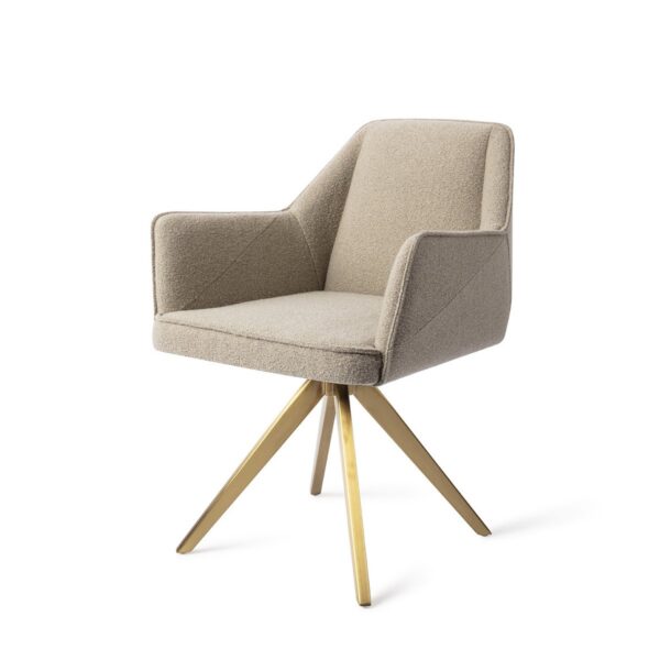Set 2 scaune dining rotative din tesatura bej/auriu Tome - imagine 2