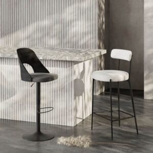 Scaun de bar alb din tesatura boucle Doris