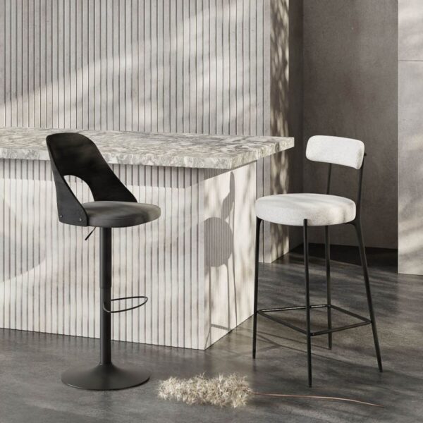 Scaun de bar alb din tesatura boucle Doris - imagine 2