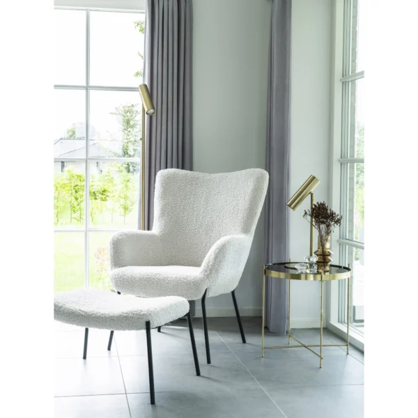 Fotoliu lounge alb cu taburet din boucle Dublin - imagine 6