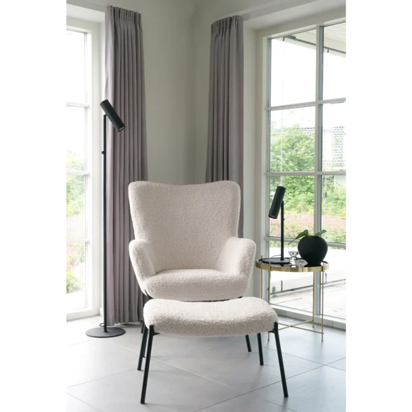 Fotoliu lounge alb cu taburet din boucle Dublin - imagine 5