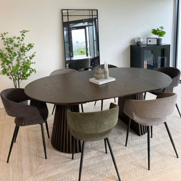 Masa dining extensibila maro inchis din furnir de stejar Ø120 Osaka - imagine 4