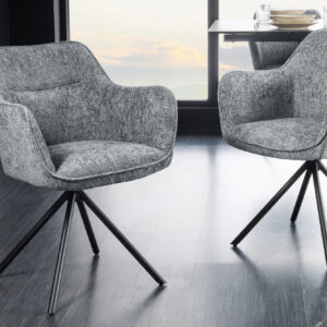 Set 2 scaune rotative gri din tesatura texturata Verona