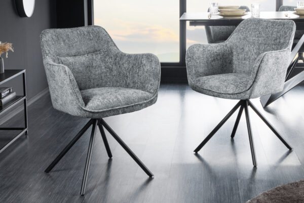 Set 2 scaune rotative gri din tesatura texturata Verona - imagine 2
