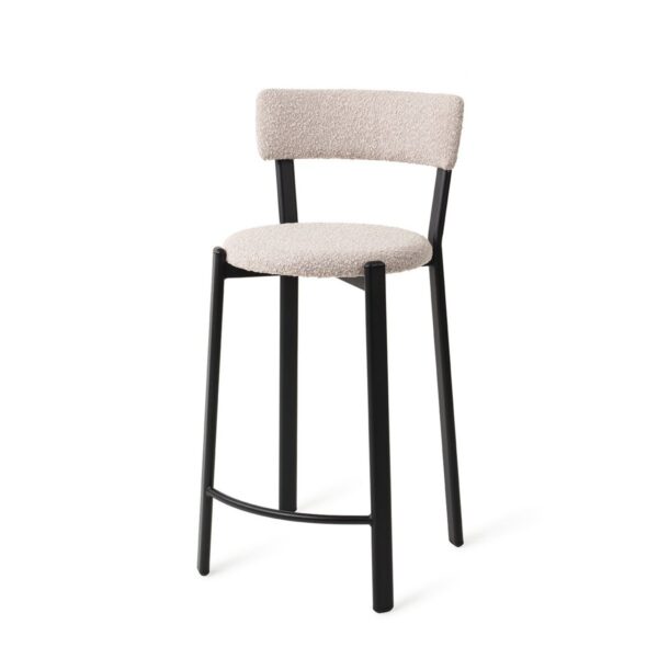 Scaun de bar roz pal din tesatura boucle Obu - imagine 2