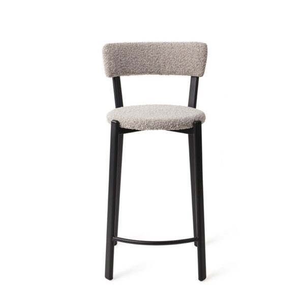Scaun de bar gri din tesatura boucle Obu