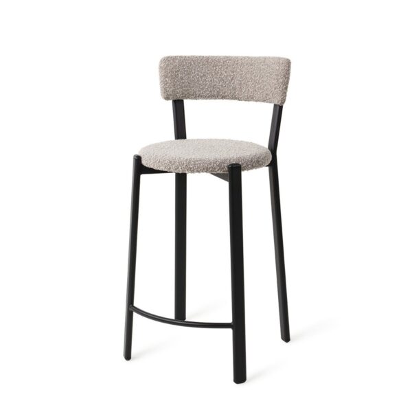 Scaun de bar gri din tesatura boucle Obu - imagine 2