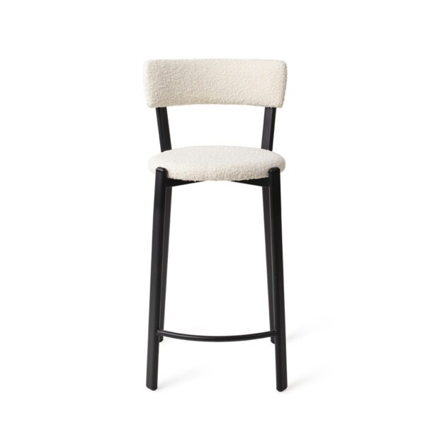 Scaun de bar alb crem din tesatura boucle Obu