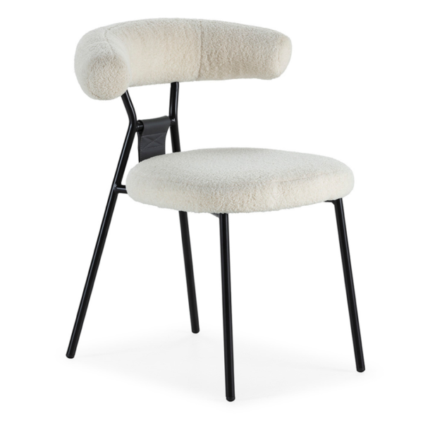 Scaun dining alb din tesatura boucle Julien