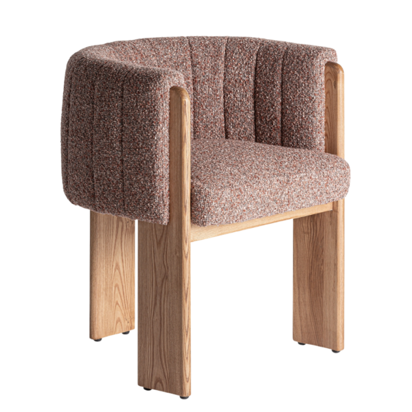 Scaun dining maro/natur din catifea boucle Veyron