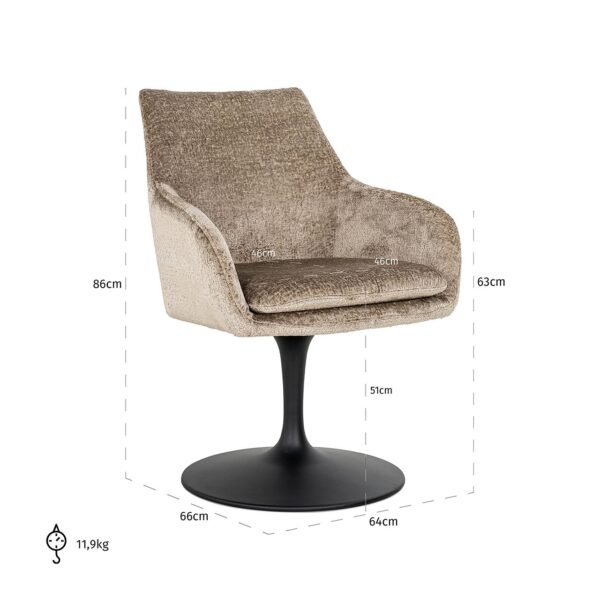 Scaun rotativ maro din tesatura chenille Lawrence - imagine 7