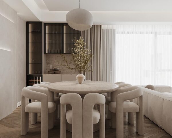 Masa dining ovala bej natur din travertin Fictus - imagine 7