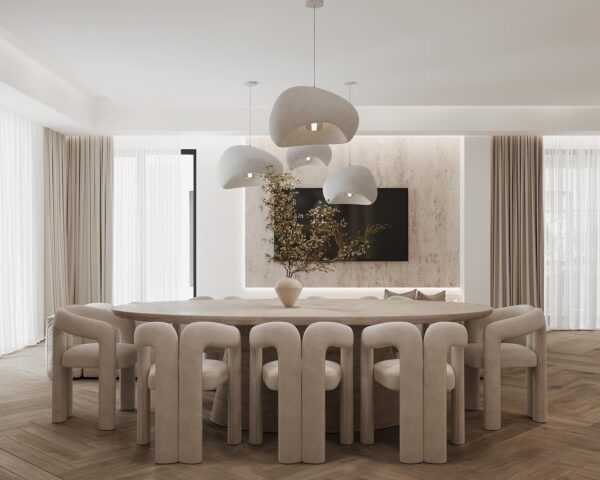 Masa dining ovala bej natur din travertin Fictus - imagine 2