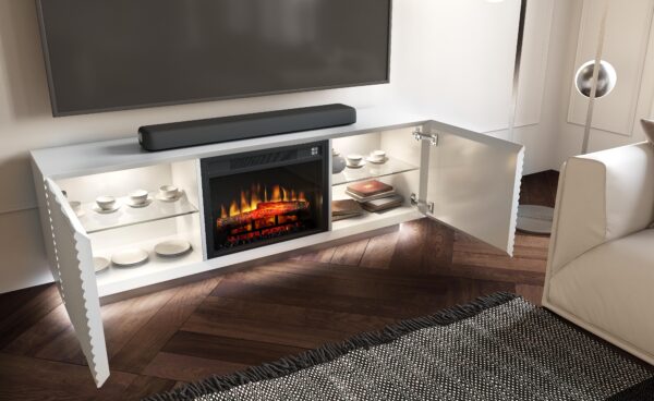 Comoda alba din MDF si suport metalic cu semineu Lacerta - imagine 2