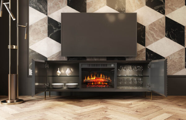 Comoda neagra din MDF si picioare metalice cu semineu Antilia - imagine 2