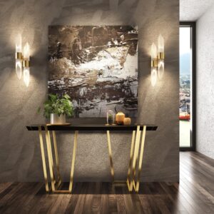 Consola neagra/aurie din MDF si metal Apolo
