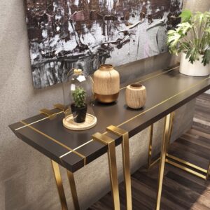 Consola neagra/aurie din MDF si metal Apolo