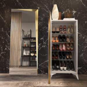 Pantofar alb/auriu din MDF si metal Abierto