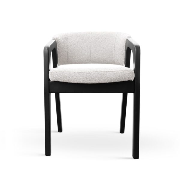 Scaun dining alb/negru din boucle si lemn Meggy - imagine 2